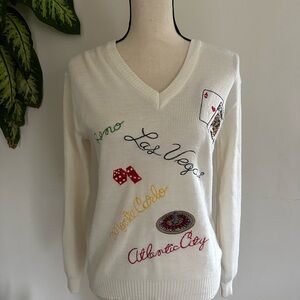 Women's White “Lucky Charm” Casino Embroidered Sweater